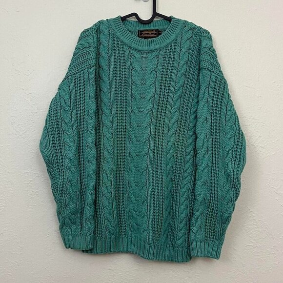 90s turquoise chunky cotton cable knit sweater - Picture 2 of 6